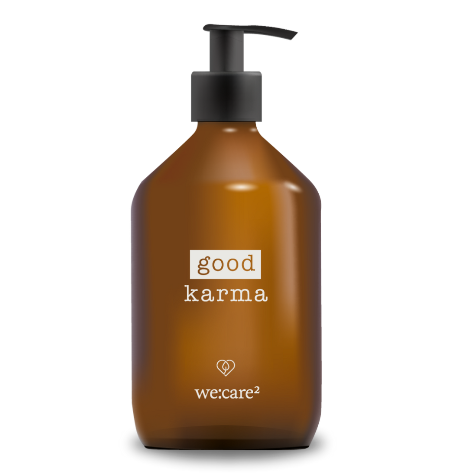 Glasflasche Braunglas mit Aufdruck "good karma"