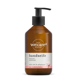 we:care² handseife, flüssigseife mit Duft Magnolie Sandelholz in einer befüllten rPET Flasche