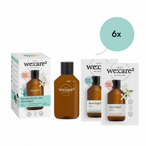 B2B duschgel set im Duft von Aqua Marine und Jasmin und grünem Tee mit bedruckter we:care² Flasche